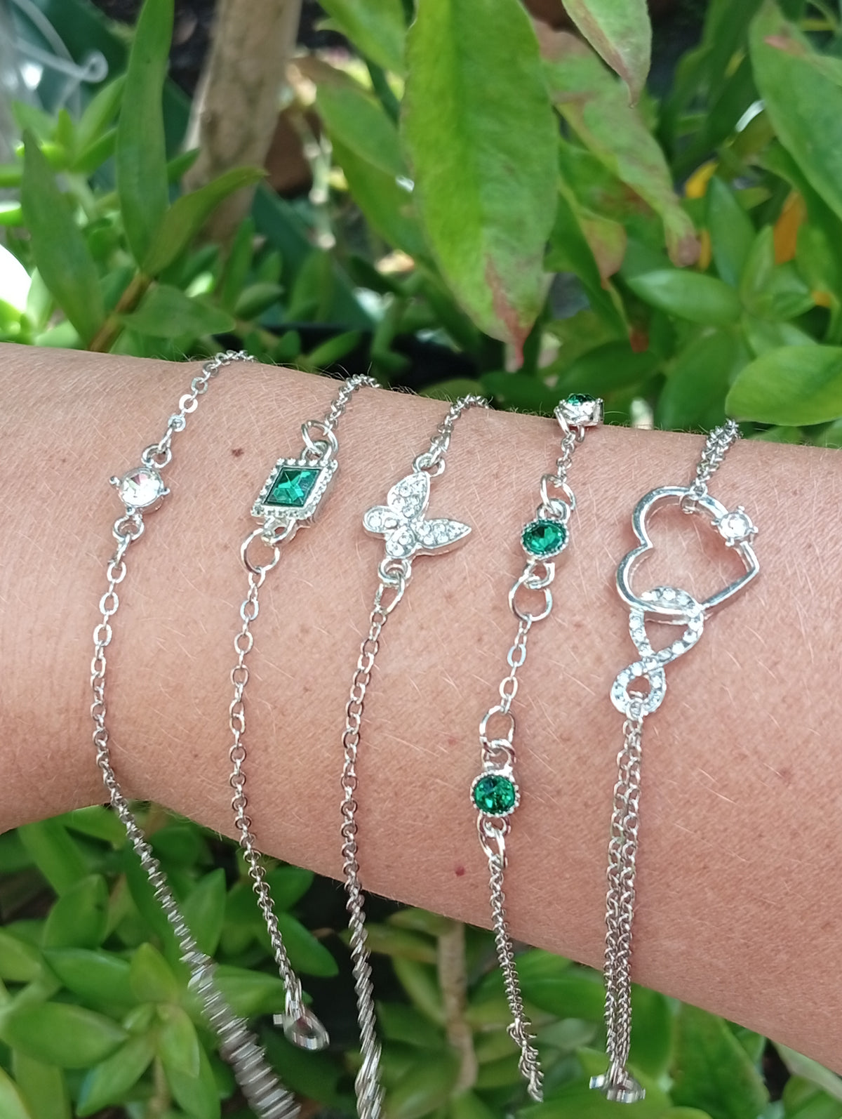 Ensemble bracelet fantaisie avec strass blanc et vert