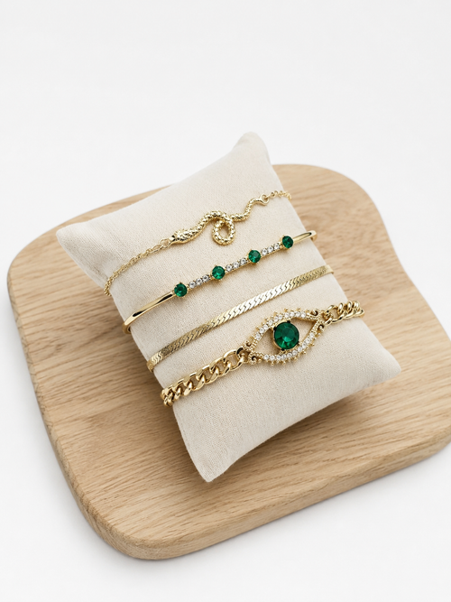 Set de 4 bracelets fantaisie : Collection émeraude élégance