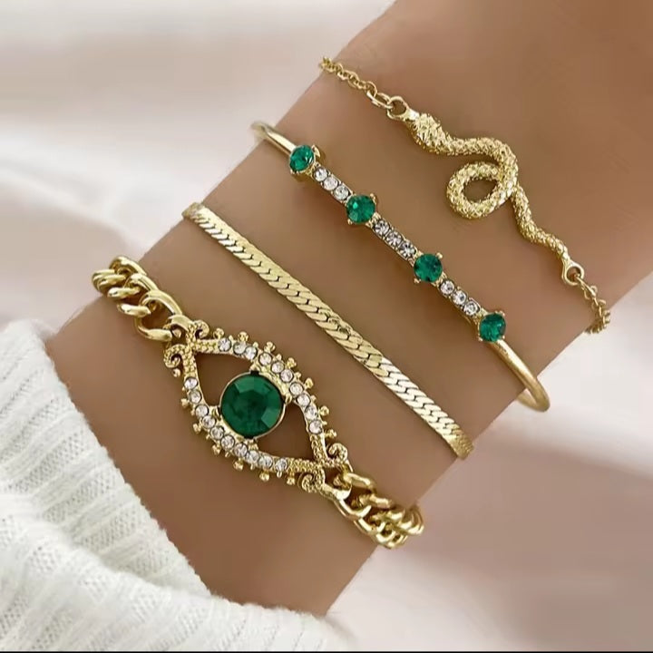 Ensemble de bracelet couleur émeraude Vert