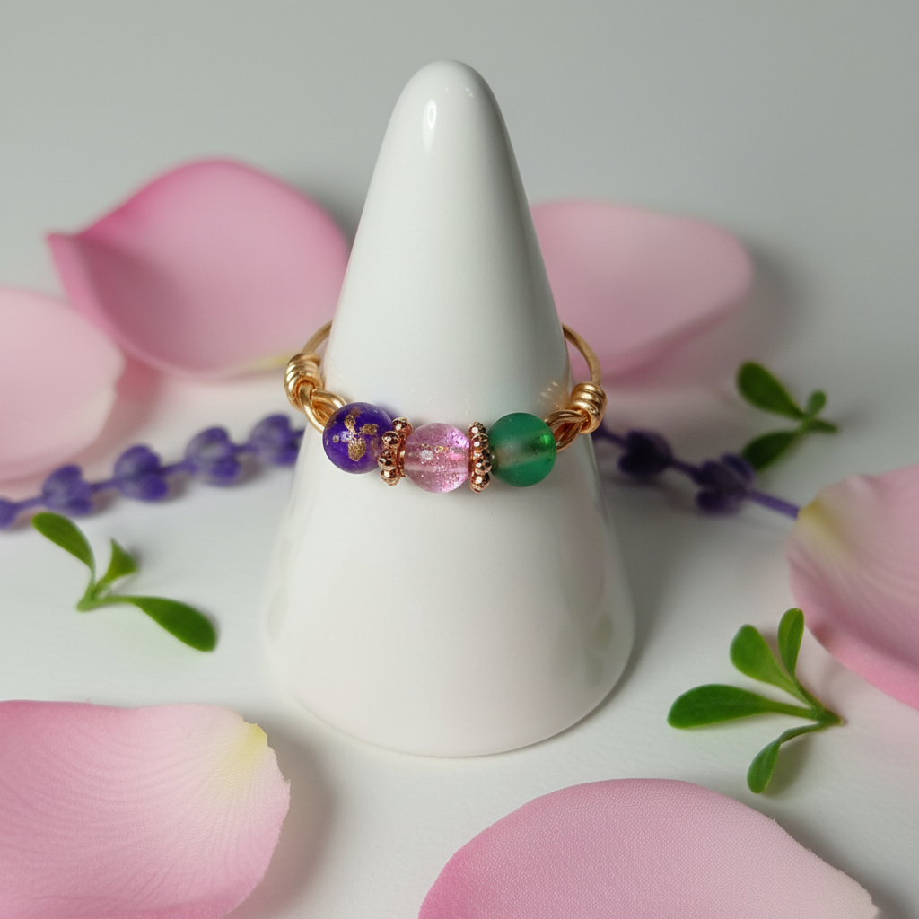 Bague multicolore sur présentoir