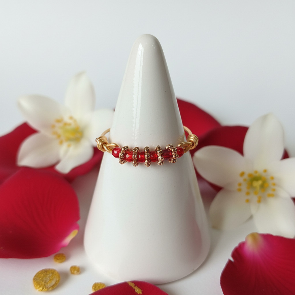Bague perles rouges sur présentoir corrigée