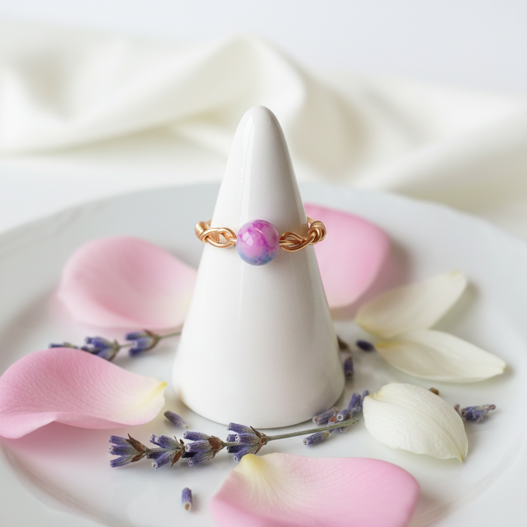 Bague rose sur présentoir