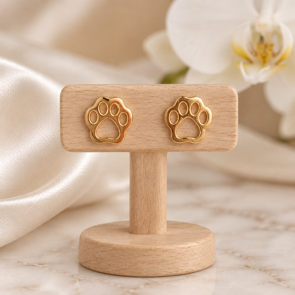 Boucles pattes ajourées sur un présentoir en bois dans un décor chic