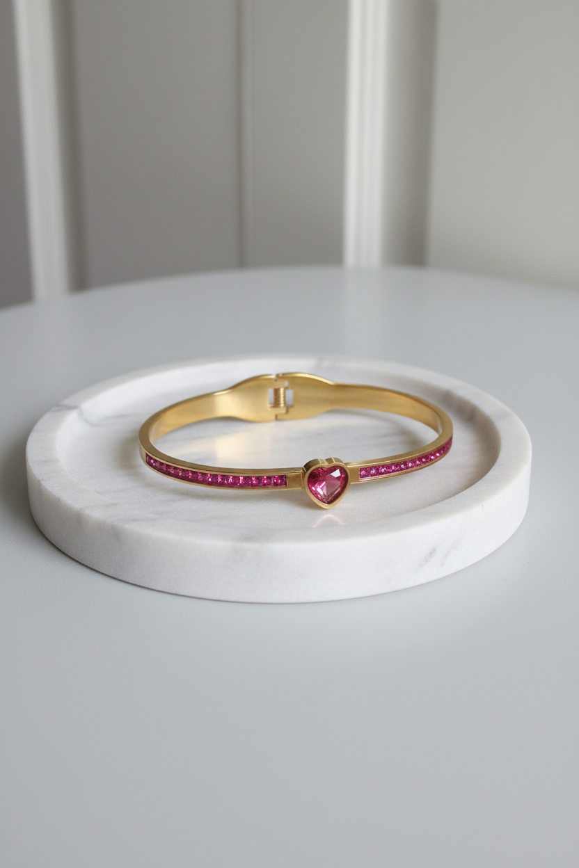 Bracelet cœur central sur plateau marbre