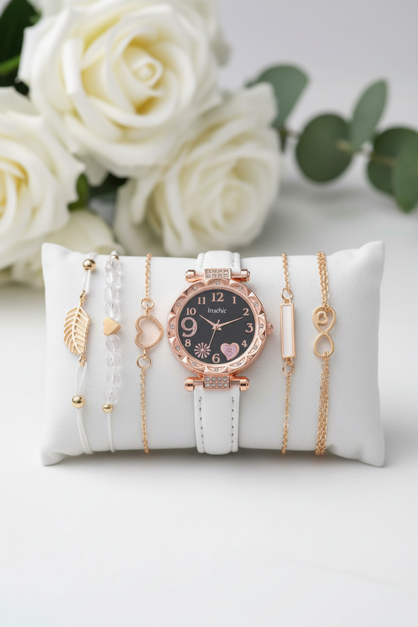 Set montre et bracelets sur oreiller